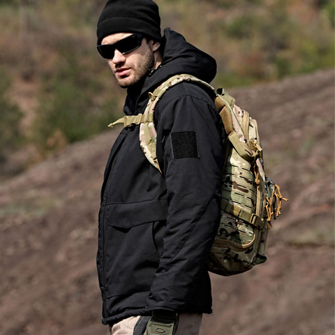 Windproof Hooded Tactical Jacket with Thick Thermal Lining