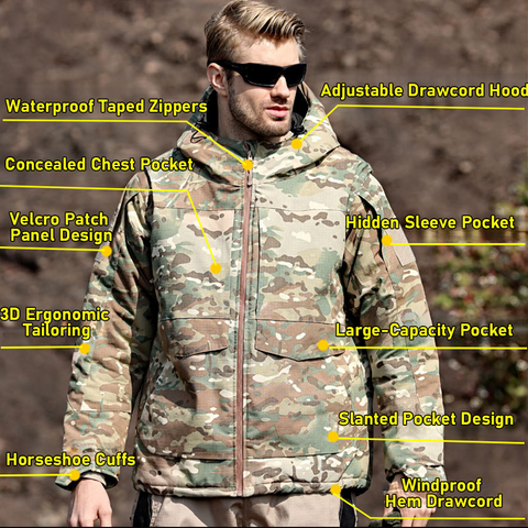 Windproof Hooded Tactical Jacket with Thick Thermal Lining