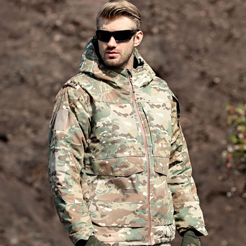 Windproof Hooded Tactical Jacket with Thick Thermal Lining