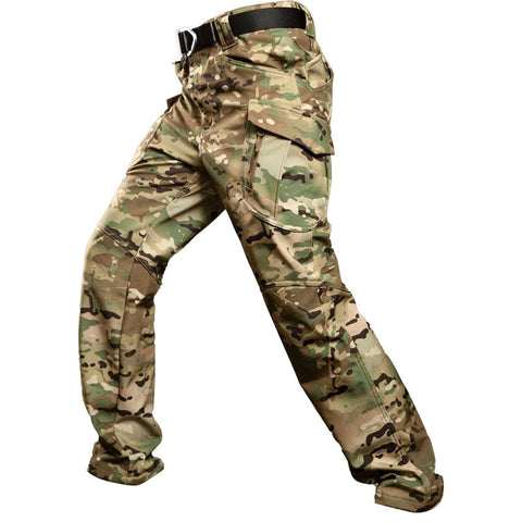 IX9 Windproof Fleece-Lined Softshell Tactical Pants – Outdoor Combat Cargo Trousers with Stretch Fabric
