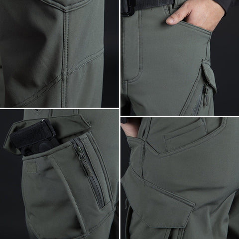 IX9 Windproof Fleece-Lined Softshell Tactical Pants – Outdoor Combat Cargo Trousers with Stretch Fabric