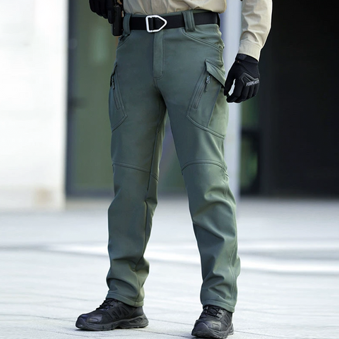 IX9 Windproof Fleece-Lined Softshell Tactical Pants – Outdoor Combat Cargo Trousers with Stretch Fabric