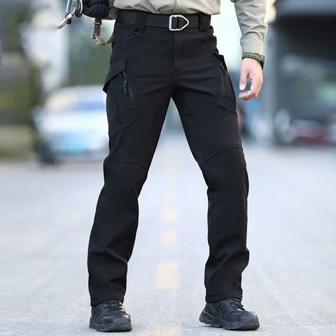 IX9 Windproof Fleece-Lined Softshell Tactical Pants – Outdoor Combat Cargo Trousers with Stretch Fabric