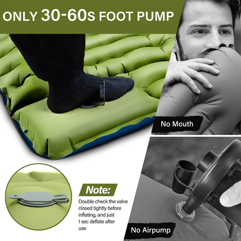 Ultralight Inflatable Sleeping Pad with Pillow & Foot Pump – Compact Camping Mat for Hiking, Backpacking, and Travel
