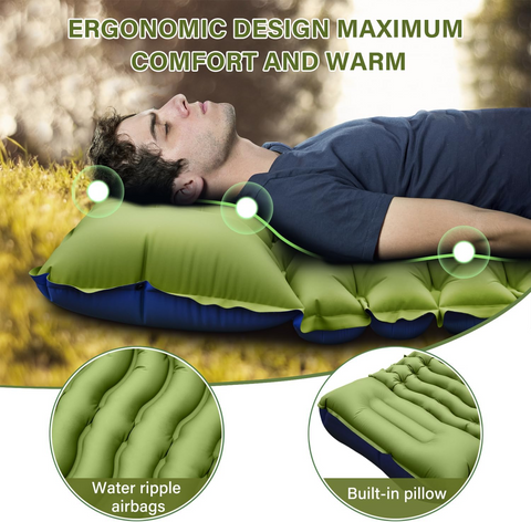 Ultralight Inflatable Sleeping Pad with Pillow & Foot Pump – Compact Camping Mat for Hiking, Backpacking, and Travel