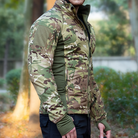 Water-Repellent Tactical Cotton Jacket with Concealable Hood