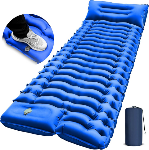 Ultralight Inflatable Sleeping Pad with Pillow & Foot Pump – Compact Camping Mat for Hiking, Backpacking, and Travel