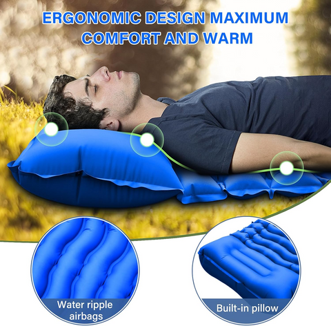 Ultralight Inflatable Sleeping Pad with Pillow & Foot Pump – Compact Camping Mat for Hiking, Backpacking, and Travel