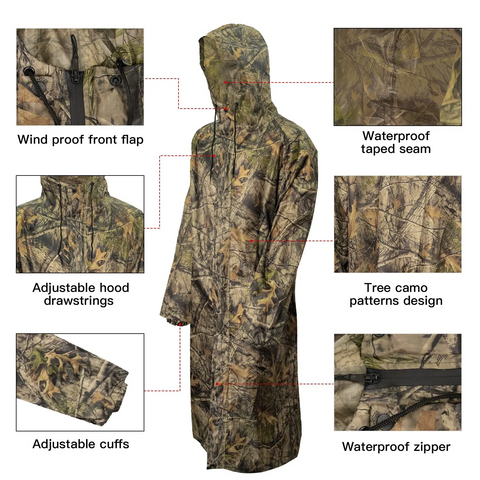 Long Camo Outdoor PU-Taped Raincoat