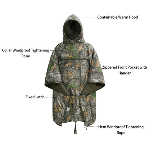 Outdoor Poncho-Style Thermal Camo Sleeping Bag —— 60 × 80 inches