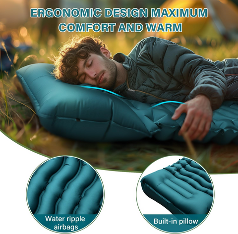 Ultralight Inflatable Sleeping Pad with Pillow & Foot Pump – Compact Camping Mat for Hiking, Backpacking, and Travel