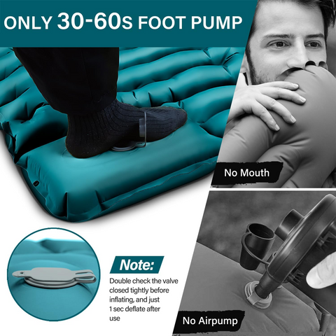 Ultralight Inflatable Sleeping Pad with Pillow & Foot Pump – Compact Camping Mat for Hiking, Backpacking, and Travel