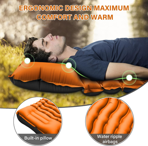 Ultralight Inflatable Sleeping Pad with Pillow & Foot Pump – Compact Camping Mat for Hiking, Backpacking, and Travel