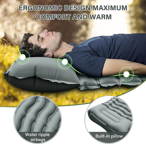 Ultralight Inflatable Sleeping Pad with Pillow & Foot Pump – Compact Camping Mat for Hiking, Backpacking, and Travel