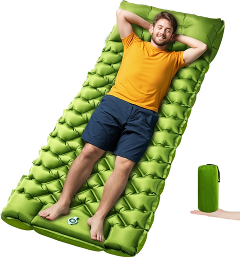 Ultralight Inflatable Sleeping Pad with Pillow & Foot Pump – Compact Camping Mat for Hiking, Backpacking, and Travel