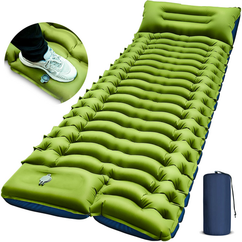 Ultralight Inflatable Sleeping Pad with Pillow & Foot Pump – Compact Camping Mat for Hiking, Backpacking, and Travel